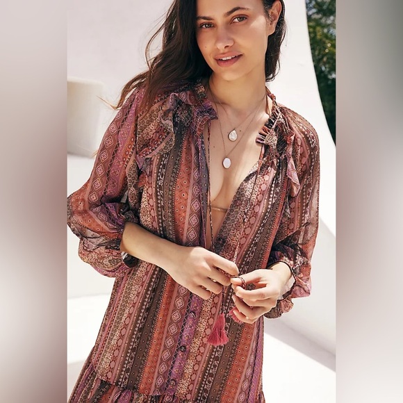 NWT Anthropologie Sarah Hann Tiered Ruffle Maxi Tassel Dress - Picture 3 of 8